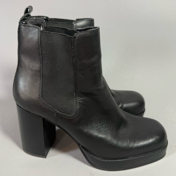 M.N.G by Mango Naomi Black Leather Block Heel Ankle Boots - Picture 1 of 10